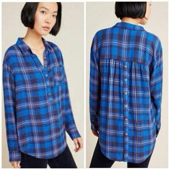 Anthropologie‎ Women’s  Blouse Multicolor Xsmall Xs Blue Buttons - Picture 1 of 8